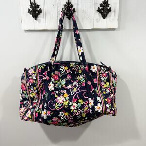 Vera Bradley Large Duffel Bag Ribbons Floral Quilted Travel Tote EUC